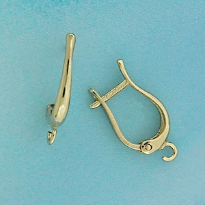 14k lever back ear wire, cast in solid 14k gold, clicks shut securely, with open loop to attach earring