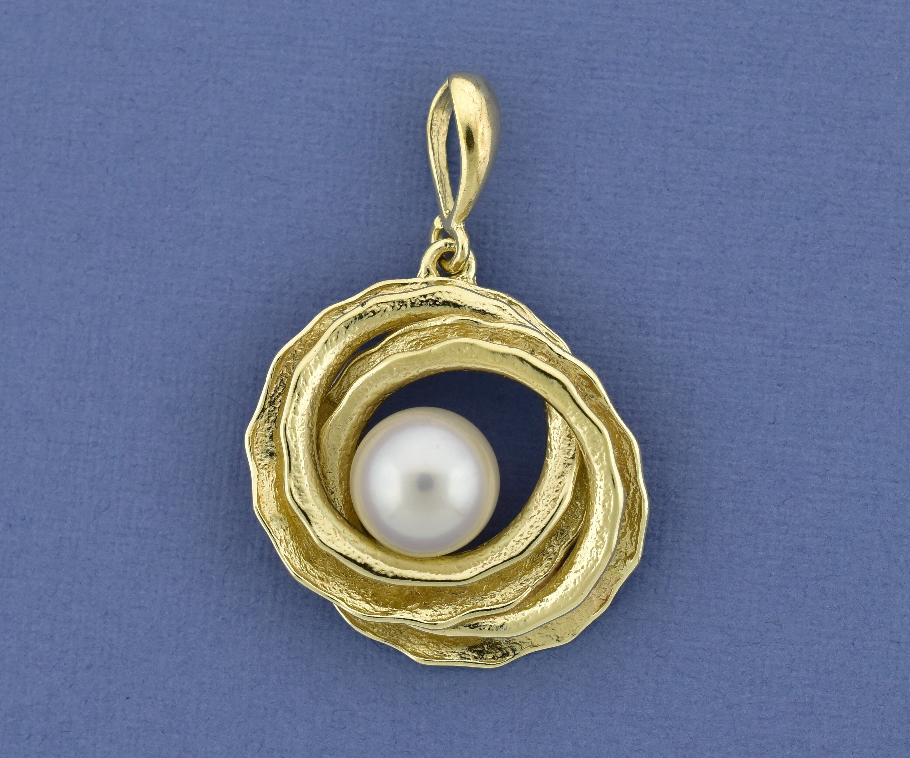 Solid 14k Gold Pearl Pendant for Her Double Ring Pendant Etsy