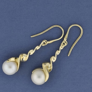 Solid 14k Long Pearl Dangle Earrings, June Birthstone Earrings, Pearl Bridal Earrings, Trendy Pearl Drops