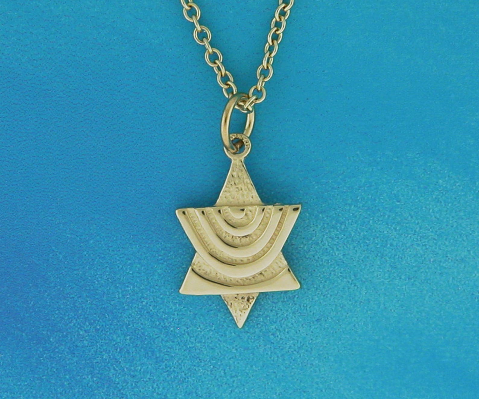Tiny Star of David Pendant Solid 14k Gold Menorah Necklace Etsy UK