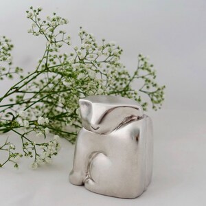 Silver Cat Figurine, Gift For Cat Lover, Cat Cube, House Gift, Square kitten, Metal Sculpture, Silver figurine