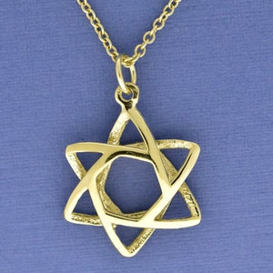 14K Jewish Star Pendant, 3-D Star of David Necklace, Real Solid Gold Magen David Pendant Made in Israel, Bar Mitzvah Gift