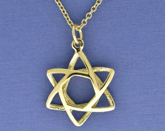 14K Jewish Star Pendant, 3-D Star of David Necklace, Real Solid Gold Magen David Pendant Made in Israel, Bar Mitzvah Gift