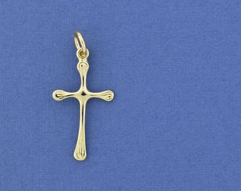 Tiny Gold Cross Pendant, Dainty Cross Necklace, Solid 14K Minimalist Gold Cross, Christian Jewelry Made in Israel