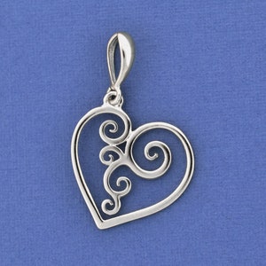 White Gold Heart Charm, Solid 14k Heart, Spiral Design Love Charm, Valentines Gift for Her