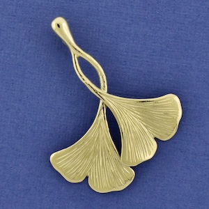 Little Double Ginkgo Leaf Pendant, Solid 14k Gold Ginkgo Pendant, Nature Inspired Necklace