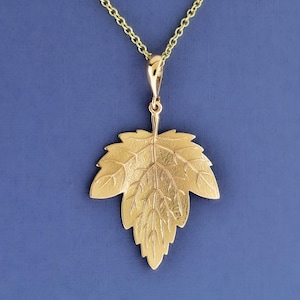 Massive 14K Rose Gold Ahornblatt Anhänger, Zierliche Herbst Blatt Halskette für Sie