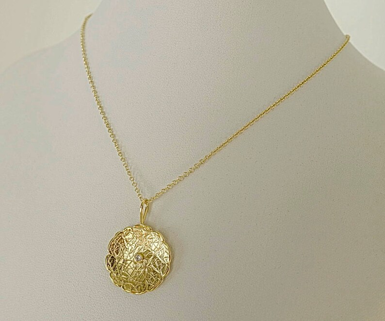 Solid Gold Medallion Pendant 14K Diamond Circle Pendant Etsy