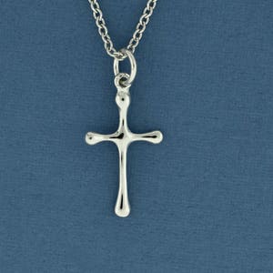 White 14k gold Cross Pendant, Tiny Minimal Solid 14k Christian Jewelry From the Holy Land
