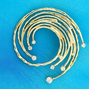Solid 14K Gold Diamond Swirl Pendant, Special Occasion Statement Pendant