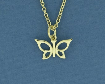 Tiny Butterfly Pendant, Dainty Solid 14k Gold Charm, Gift for Girls