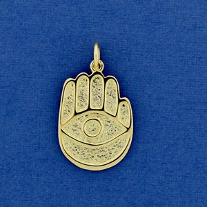 14K Evil Eye Pendant, Gold Hamsa for Good Luck, Hand of Fatima, Solid Gold Hand Pendant