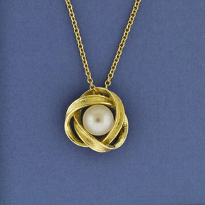 Solid 14k Gold Infinity Slide Pendant, Pearl Love Knot Pendant, Trendy Pearl Anniversary Gift