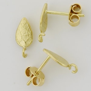 Gold Stud Earring Top, Cast in Solid 14k Gold + Open Loop for Dangle, Teardrop shape, Ear Nuts Included