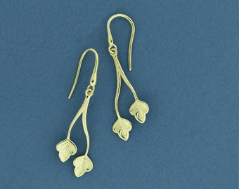 Dainty Gold Leaf Dangles, Solid 14K Earrings, Gift for Her, Trendy Little Dangles