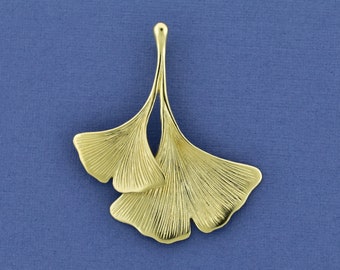 Double Ginkgo Leaf Pendant, Solid 14k Gold Ginkgo Pendant, Nature Inspired Necklace