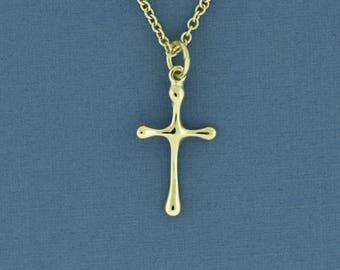 Tiny Gold Cross Pendant, Solid 14K Minimal Christian Jewelry From the Holy Land