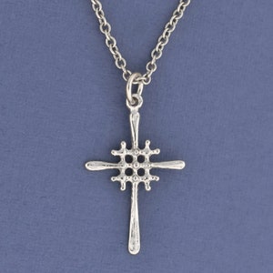 Tiny White Gold Jerusalem Cross Pendant, Solid 14K Christian Jewelry