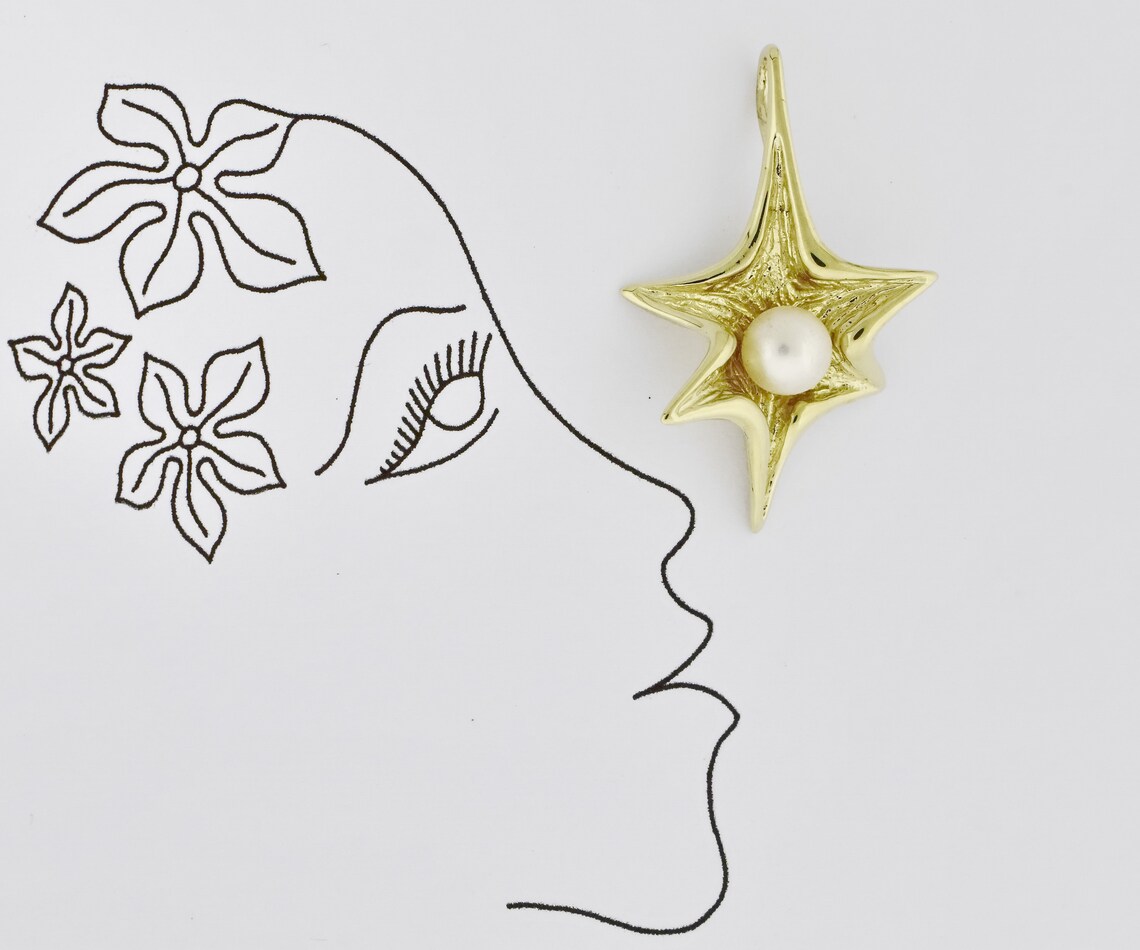 14k Perle Stern Anhänger skulpturale moderne sechs spitze | Etsy