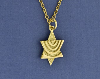 Tiny Star of David Pendant, Solid 14k Gold Menorah Necklace, Gift for Children Made in Israel, Gold Magen David