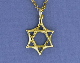 14k Star of David Pendant, Classic Simple Gold Jewish Star Necklace, Magen David Bat Mitzvah Gift From Israel,