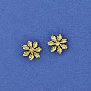 Tiny Solid 14K Gold Diamond Flower Stud Earrings