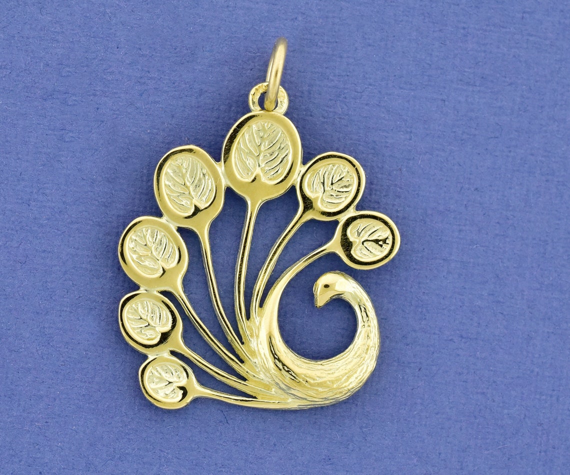 Gold Peacock Pendant Solid 14k Peacock Elegant Graceful Etsy