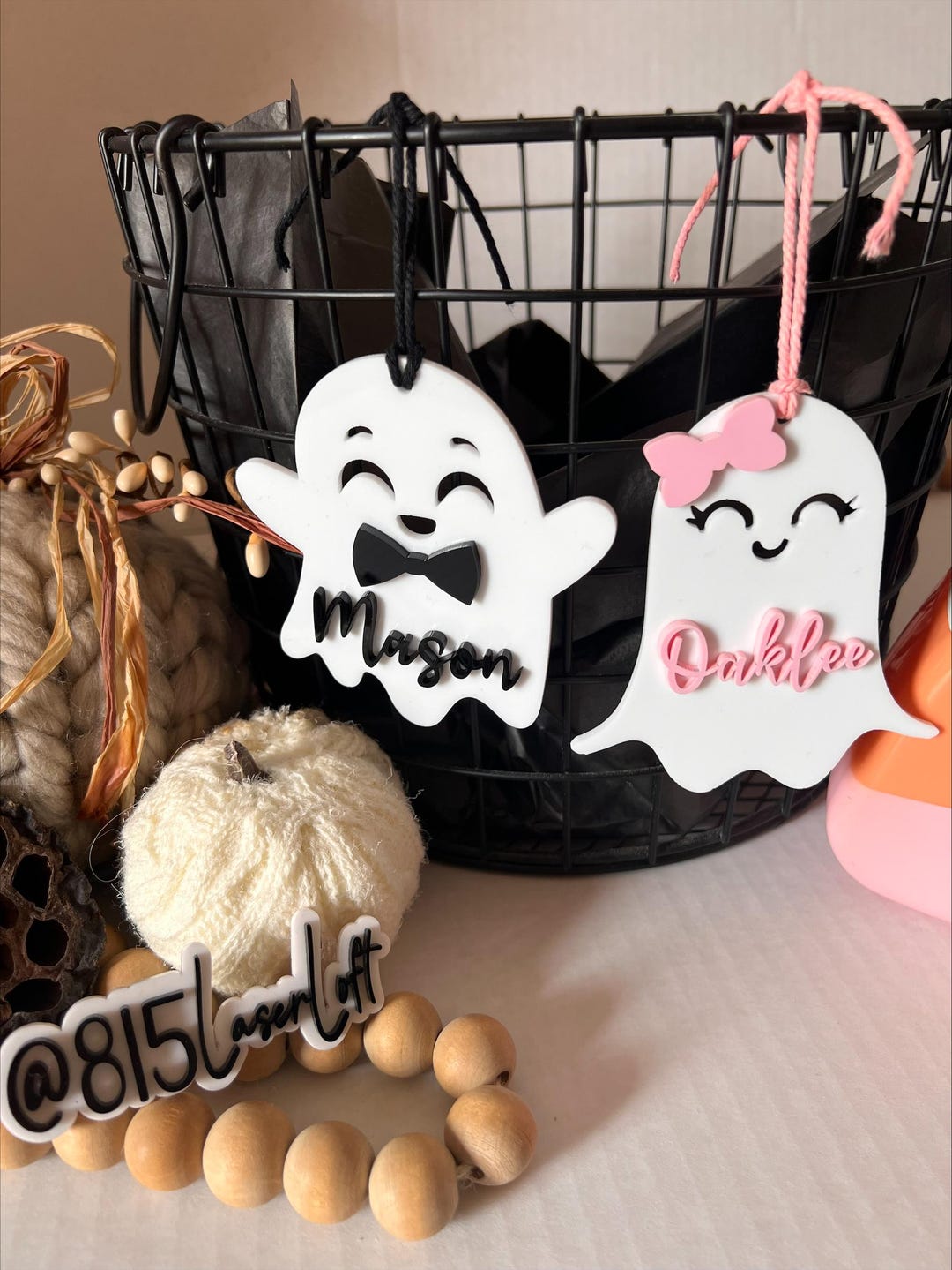 Custom Halloween Name Tag, Personalized Acrylic Boo Basket Tag ...