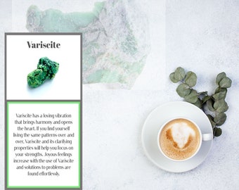 Variscite Crystal Meaning Card, Printable, PDF, Download, Instant Download, Crystal Cards, Printable Gemstone Cards,