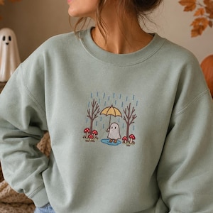 Embroidered Ghost Sweatshirt, Glow in the Dark Halloween Crewneck, Spooky Cute Fall Sweatshirt, Cozy Ghost Sweater