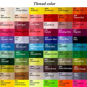 Puede incluir: Una carta de colores de hilo de bordar con los colores del hilo y los n&uacute;meros correspondientes. La carta est&aacute; organizada en filas y columnas con una variedad de colores, incluyendo rojo, azul, verde, amarillo, naranja, rosa, morado, marr&oacute;n y negro.