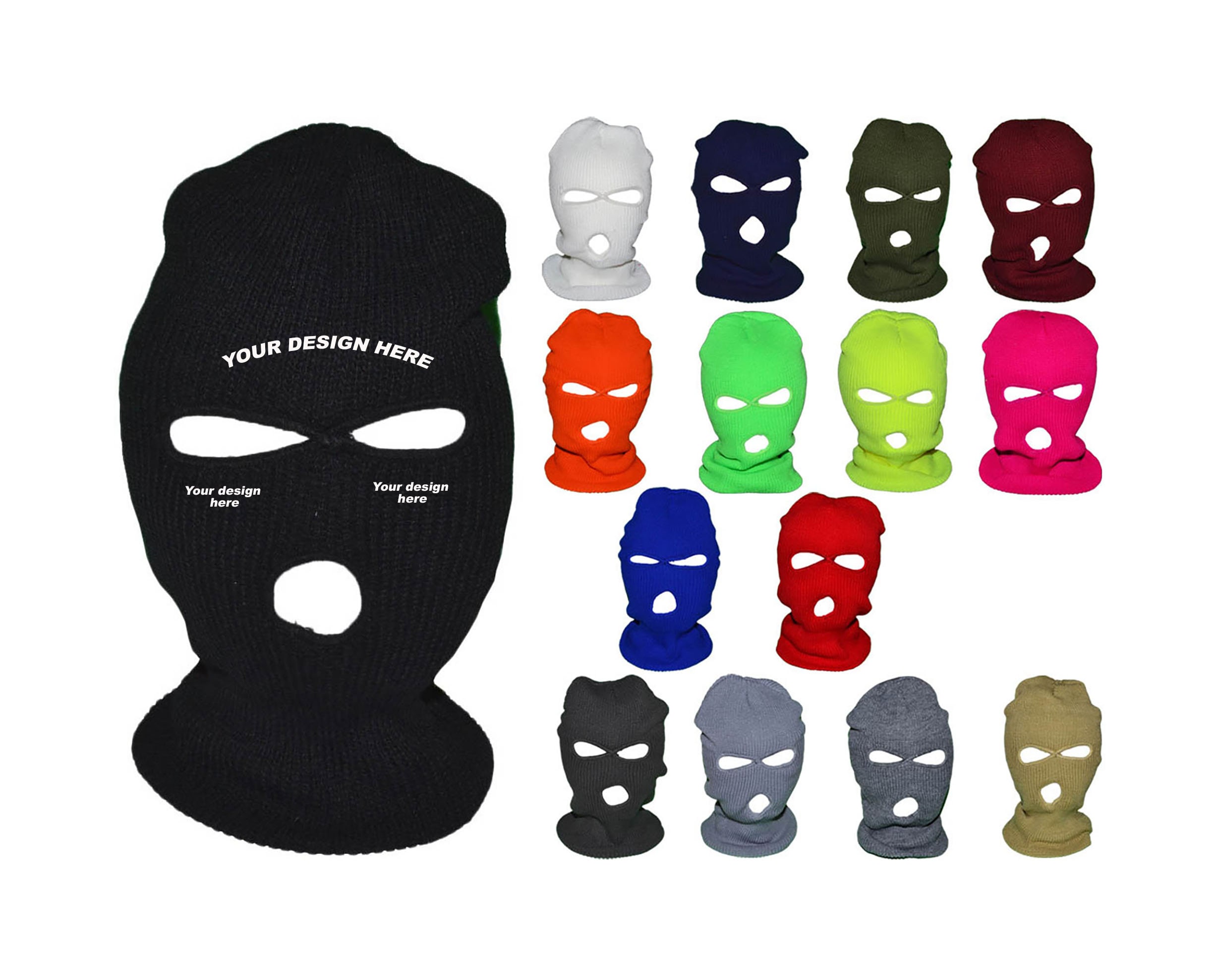 3 Hole Full Face Ski Mask Embroidered Custom Design Balaclava