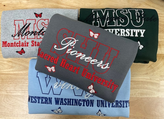 Custom Embroidered College Sweatshirt, Personalized University Crewneck, Custom School Name Shirt, Embroidered Campus Sweater, College Gift