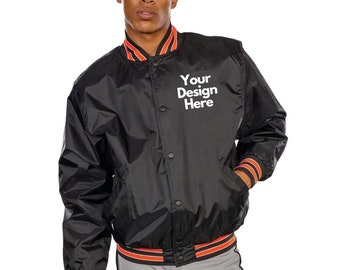 Personalized Nylon Warm Varsity Letterman Bomber Jacket, Fashion Jacket, High School Bomber Jacket, Embroidered University Track Bomber