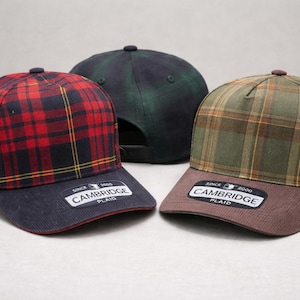 Custom Embroidered Plaid Snapback Hat, Personalized 5 Panel Cap, Logo Baseball Hat, Company Team Cap