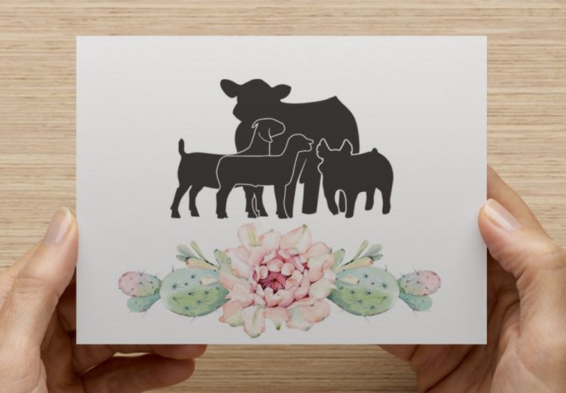 Cactus 4-H Show Lamb Appreciation Card FFA Cards Watercolor Cards Thank You Card Show Pig Show Goat Card Steer Show Steer