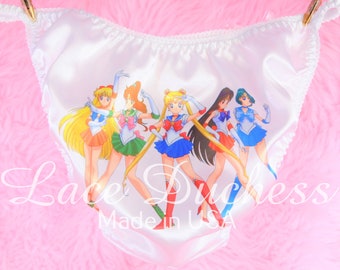 VTG 80s style SATIN sissy Sailor Moon Group Character Mens Womens string bikini Panties 5 6 7 8 Lace Duchess