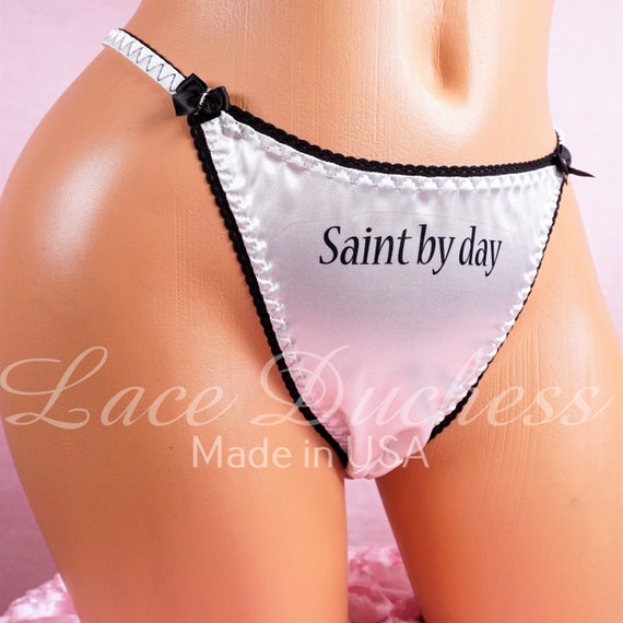 High-Cut Satin Panties with Lace and Strings