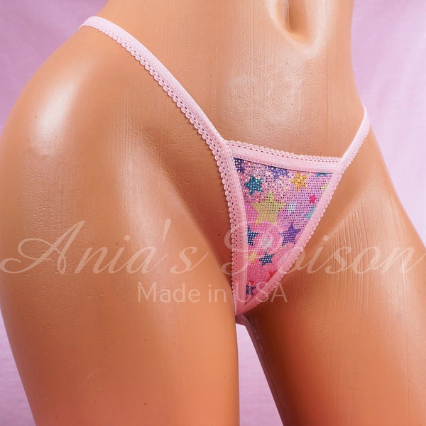 Micro thong Teeny Tiny Pink Metallic Sparkle Stars G String Panties  itsy bitsy super small Nothing There Dancer