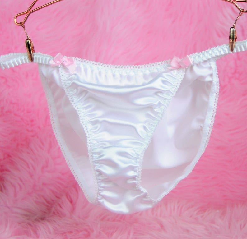 VTG style Joe Boxer like ladies shiny high gloss SATIN SHINY Bridal White string bikini panties S - Xl 