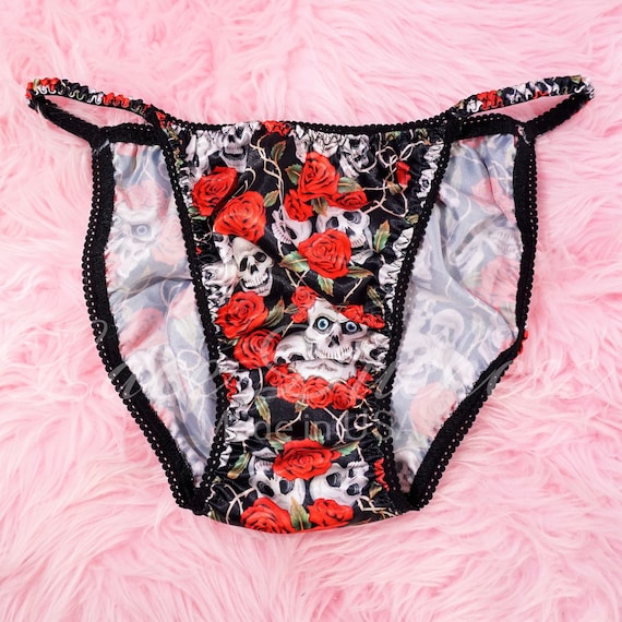 Halloween Panties VTG 80s style SATIN Skulls and Roses black Etsy