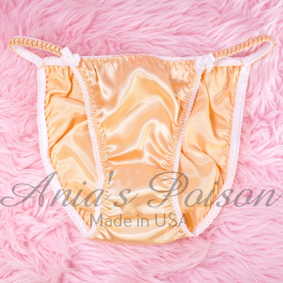 Vintage 80s Style SATIN Sissy Champagne Shiny String Bikini Panties Lace  Duchess Sz 5 6 7 8 9 -  Canada
