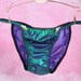 Vtg style metallic Mermaid purple Green wetlook ladies shiny high gloss foil string bikini panties S - Xxl fits like Joe Boxe 