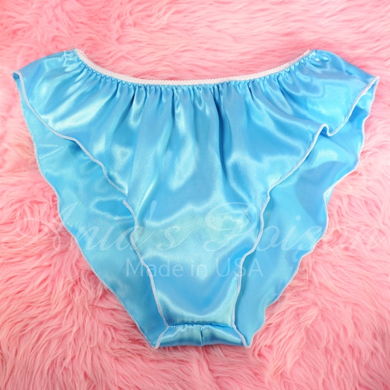 Women's Satin Metallic Foil Sissy Panties - Shiny Wet Look Brazilian Flutter Style In Sea Foam Teal 2 thumbnail image