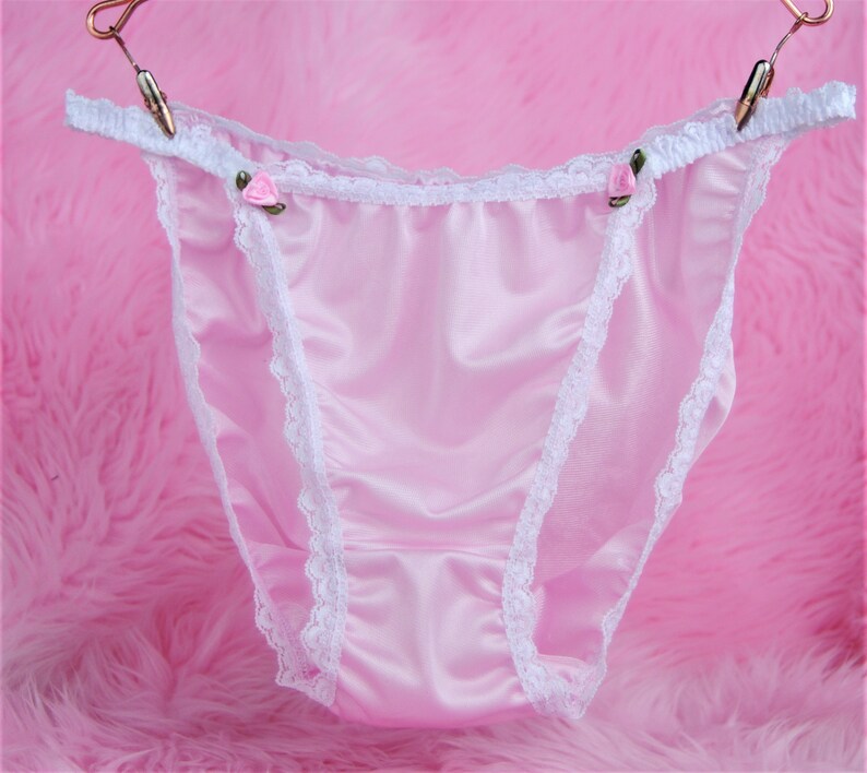 VTG STYLE Baby Pink string bikini Antron Nylon lace trim Etsy