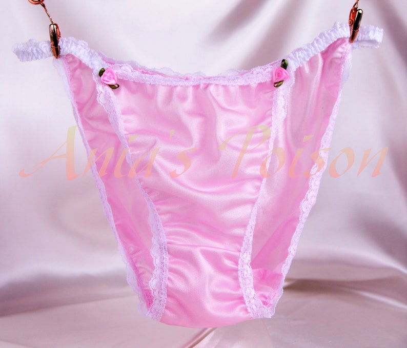 VTG STYLE Baby Pink string bikini Antron Nylon lace trim Etsy