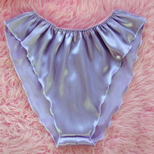 VTG style Silky Smooth soft Lilac satin shiny wetlook ladies high cut flutter tap panties Slip L XL 26-44&quot;