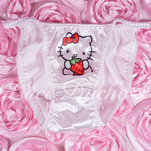 VTG 80s Style SATIN Little Kitty Kawaii Red Strawberry Sissy Classic White  String Bikini Panties 5 6 7 8 Lace Duchess -  Ireland