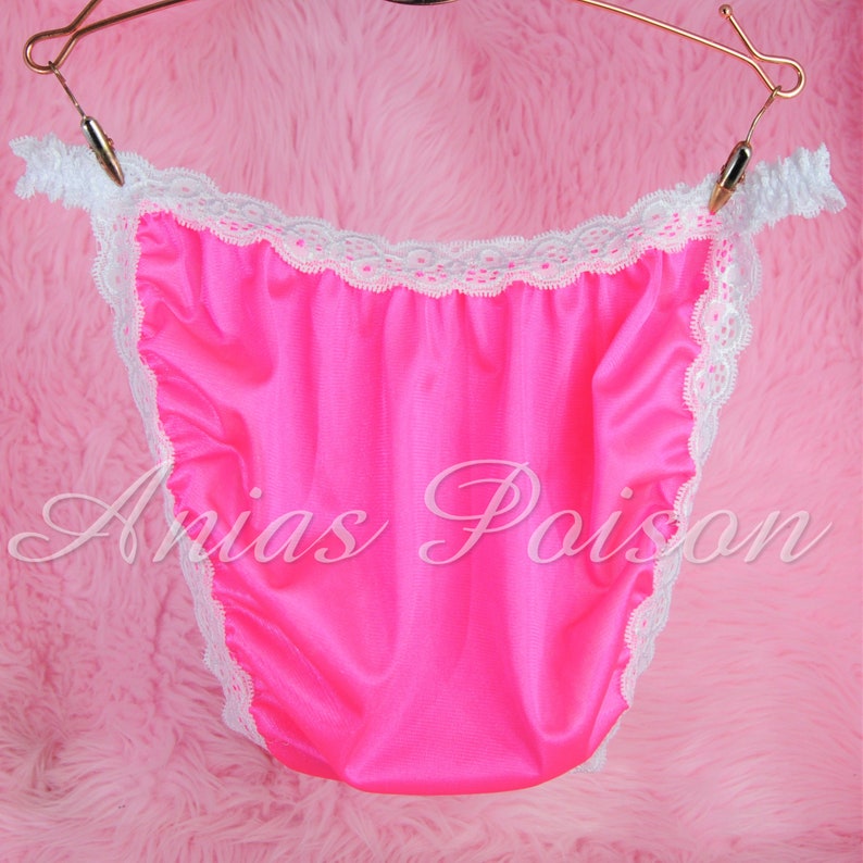 VTG STYLE Baby Pink string bikini Antron Nylon lace trim Etsy
