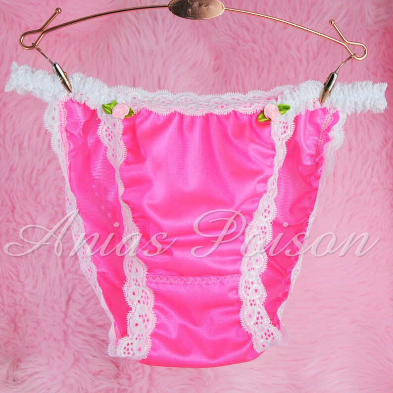 VTG STYLE Baby Pink string bikini Antron Nylon lace trim Etsy